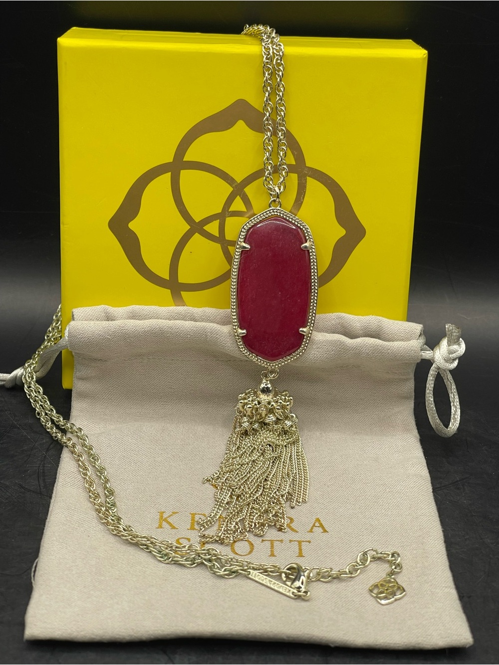 Kendra Scott RARE Rayne Long Pendant Tassel Necklace in Magenta Purple Jade NIB